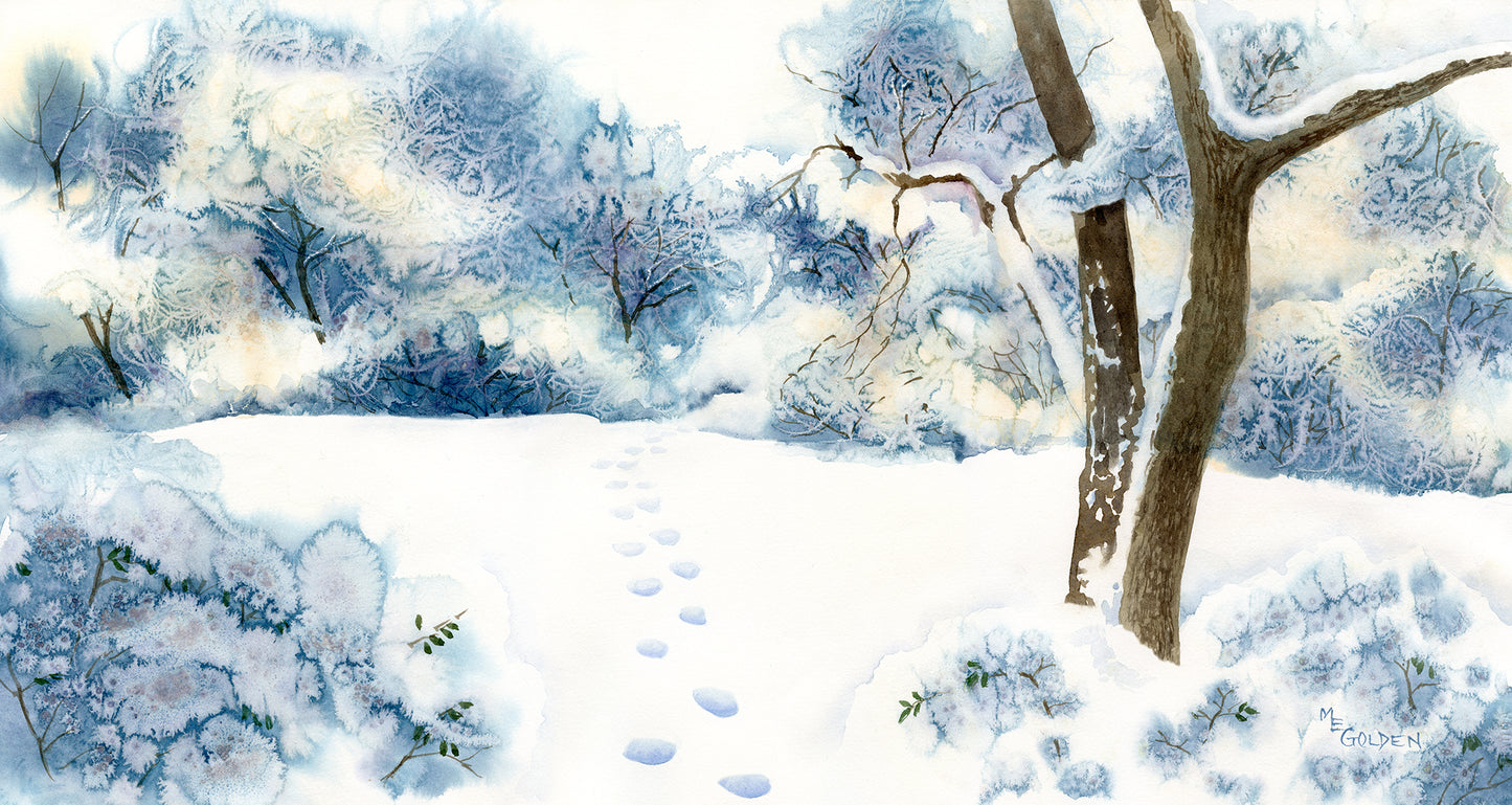 January Snow 1 with footprints in the snow Giclée Print