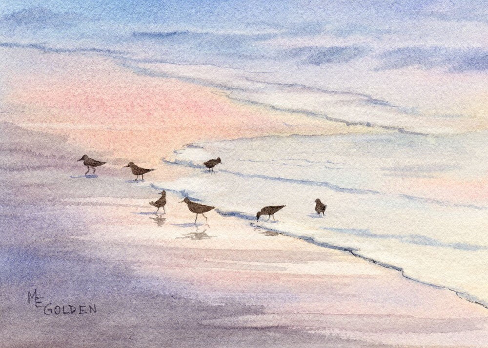 Even Glow Sandpipers at the Edge of the Sea Giclée Print
