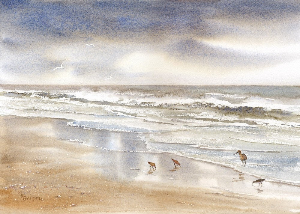 Storm Watchers sandpipers by a stormy sea Giclée Print