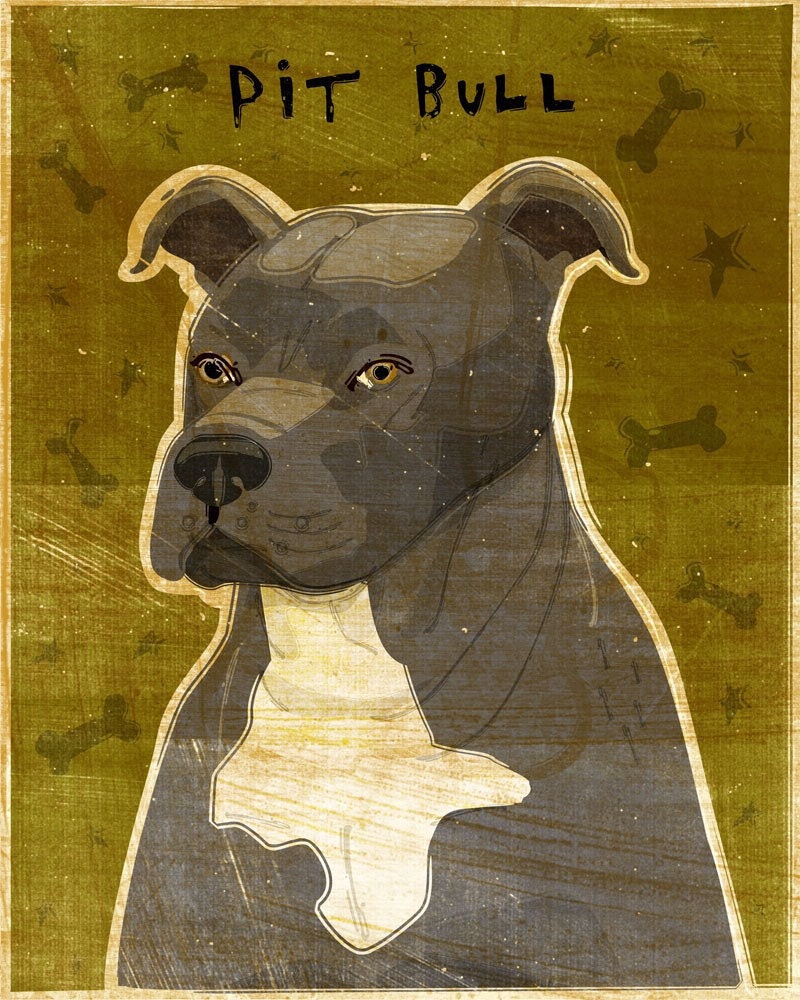 Pit Bull Terrier - Blue and White - Print