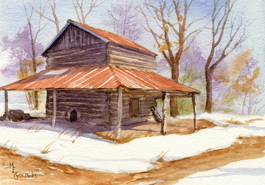 Barn in Snow Giclée Print