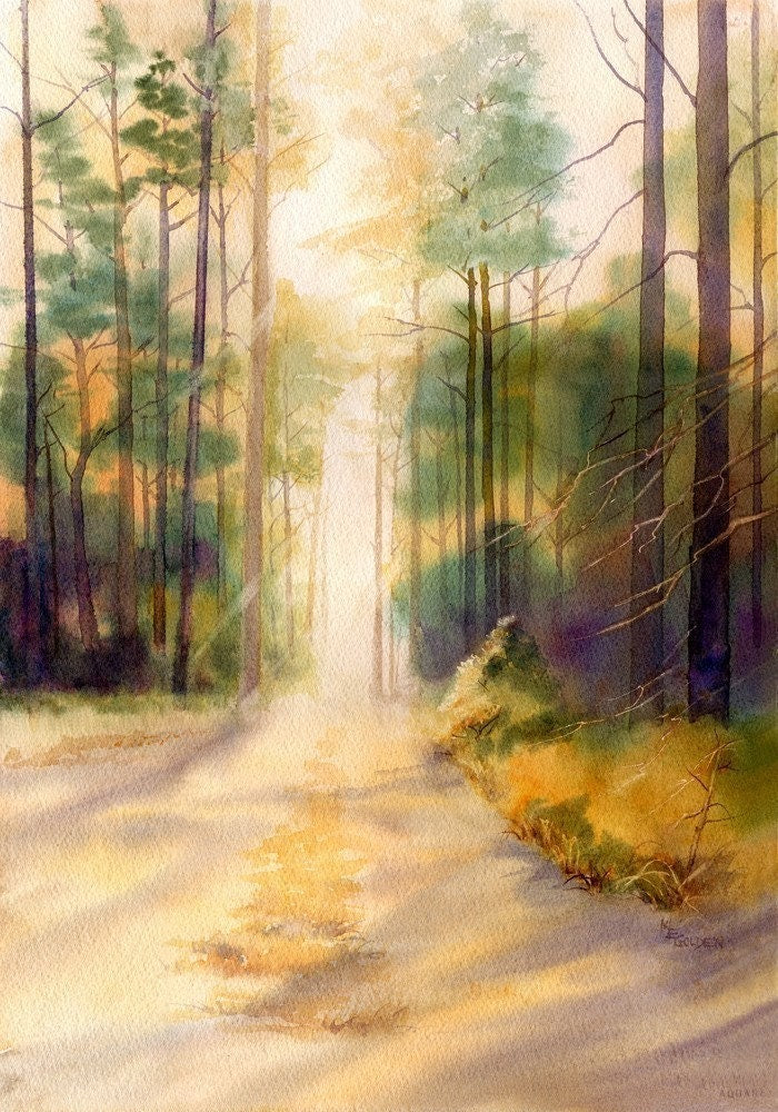Forest Road through My Fathers Trees giclee print from watercolor