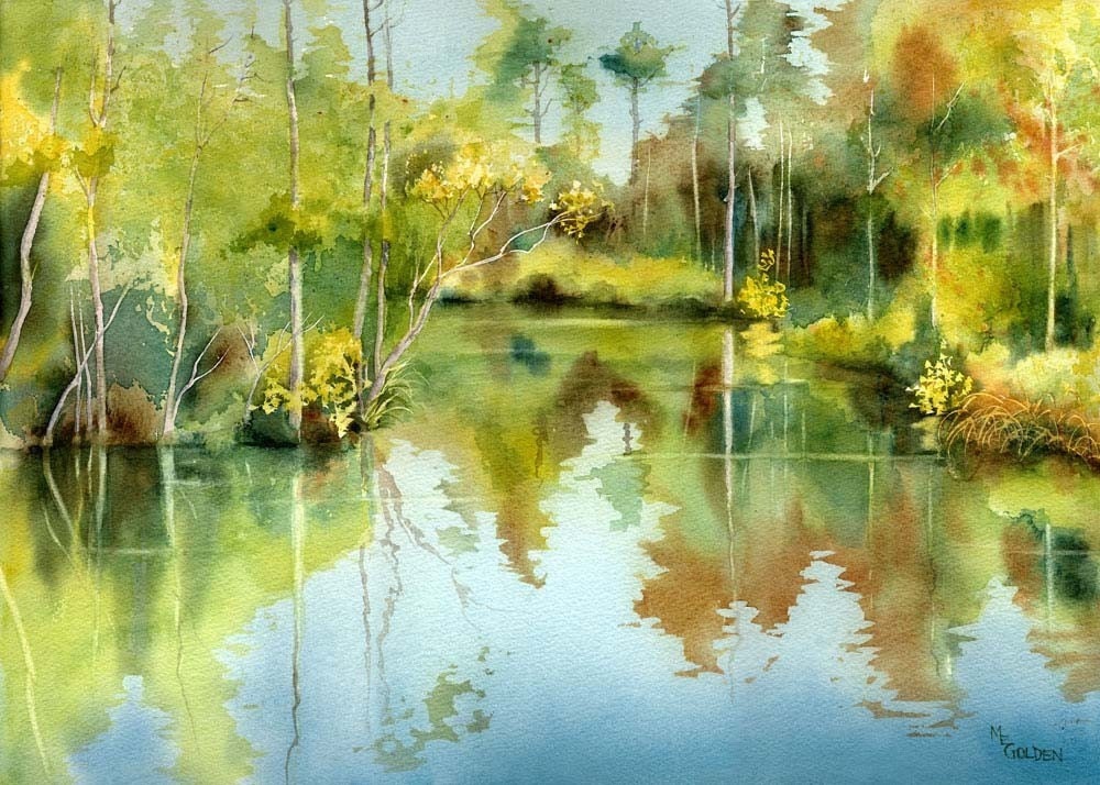 Tranquil Waters with trees reflecting Giclée Print