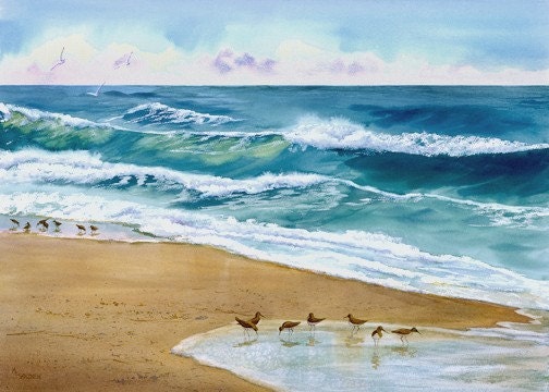 Wave with Sandpipers giclee print
