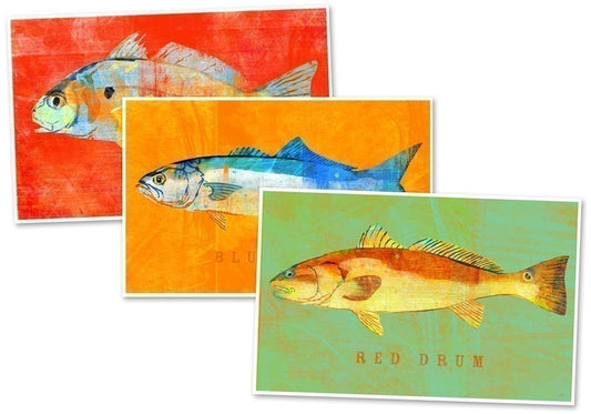 Fish Art - 3 Little Fishies - Set of 3 Prints 4 in x 6 in